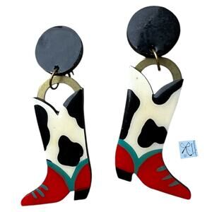 Westernwear Cowgirl Cow Print Boots Crafting Country Clip-on Earrings